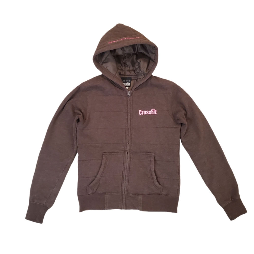 Crossfit Women's Original‎ Vintage Brown Quilted Zip Up Hoodie Jacket Size Small